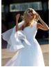 One Shoulder White Organza Pleated Flowing Wedding Dress